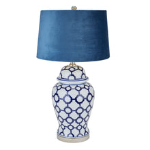 Load image into Gallery viewer, Acanthus Blue And White Ceramic Lamp | Velvet Blue Shade