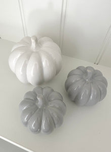 Ceramic Pumpkin | Grey & White