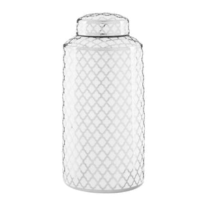 White & Silver Jar | Geometric (Available in Two Sizes)