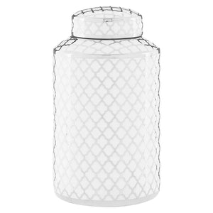 White & Silver Jar | Geometric (Available in Two Sizes)