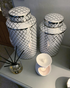 White & Silver Jar | Geometric (Available in Two Sizes)