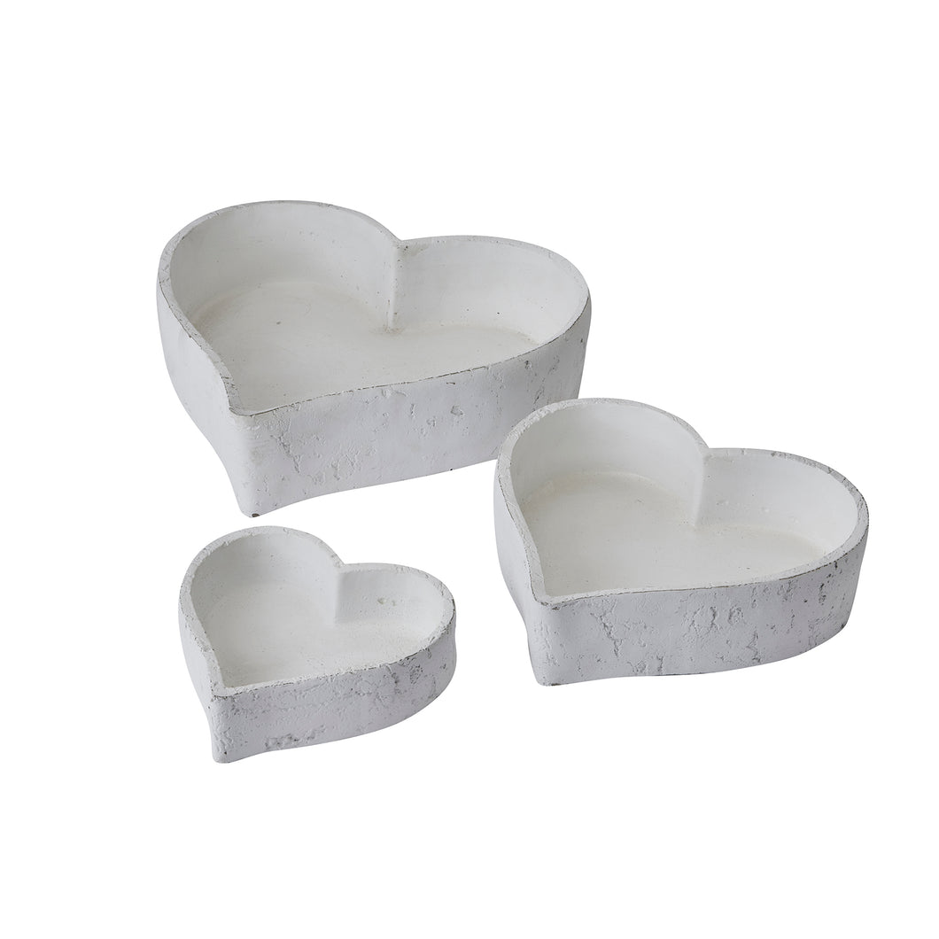 White Ceramic Heart Dishes | Set of Three