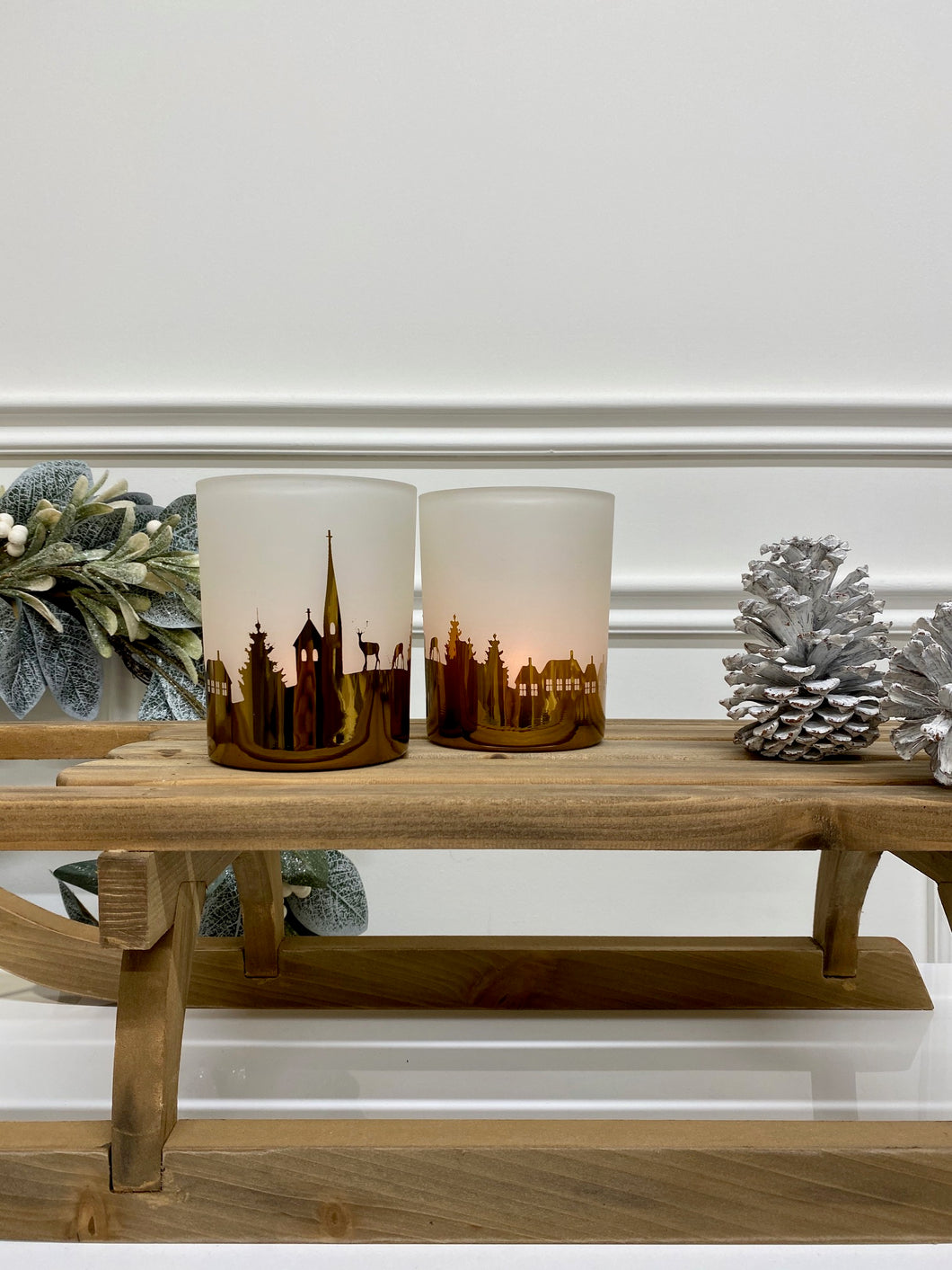 Set of Gold Skyline Candle Holders