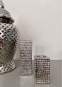 Square Silver Ceramic Tea Light Candle Holder (Available in Two Sizes)