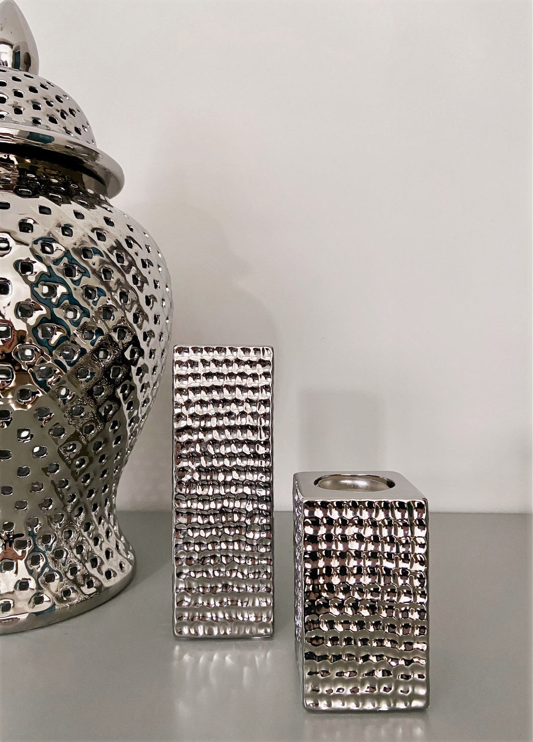 Square Silver Ceramic Tea Light Candle Holder (Available in Two Sizes)