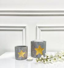 Load image into Gallery viewer, Set of Cement Tea Light Candle Pots with Gold Star Detail
