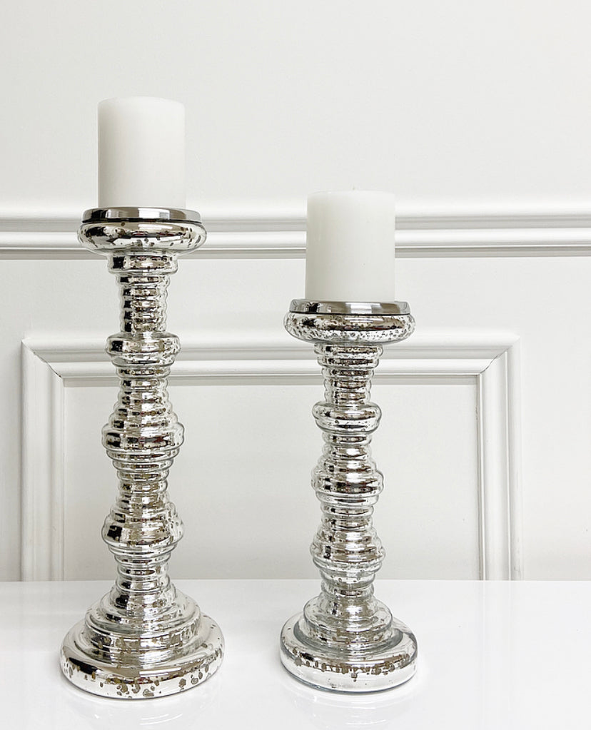 Silver Candle Holder | Ribbed Effect