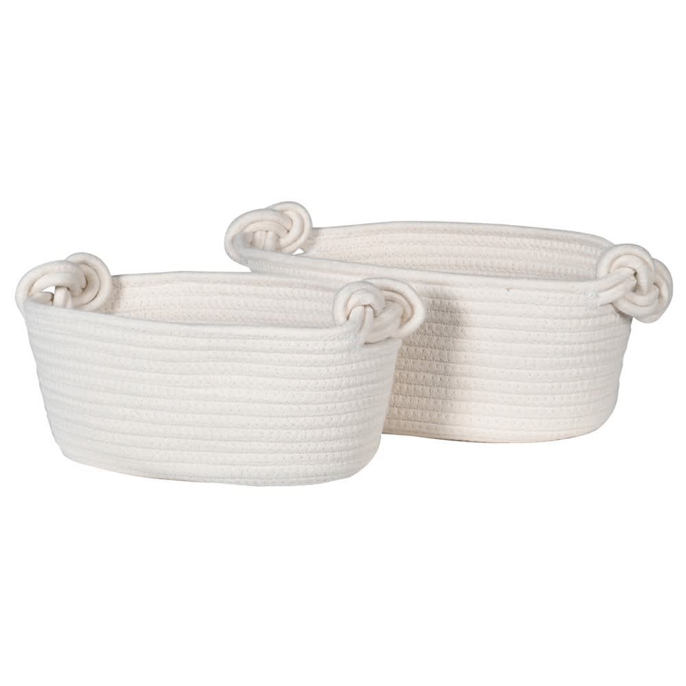 Set of 2 White Rope Baskets with Knot handles
