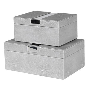 Glam Mirror Boxes | Faux Shagreen & Silver