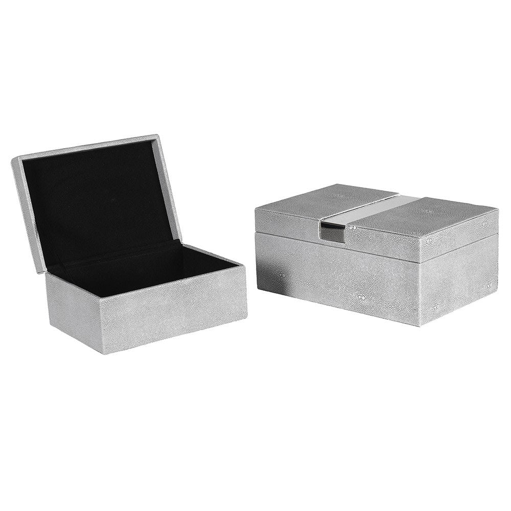 Glam Mirror Boxes | Faux Shagreen & Silver