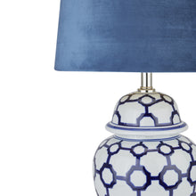 Load image into Gallery viewer, Acanthus Blue And White Ceramic Lamp | Velvet Blue Shade
