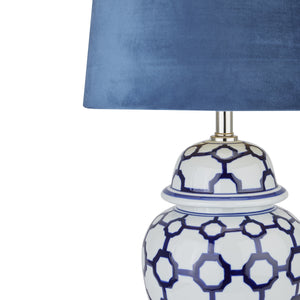 Acanthus Blue And White Ceramic Lamp | Velvet Blue Shade