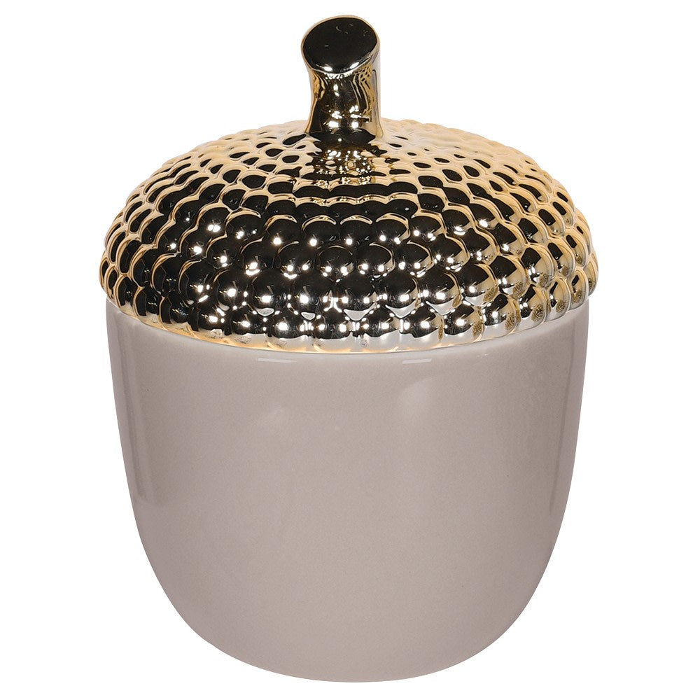 Ceramic Acorn Jar | Taupe and Gold