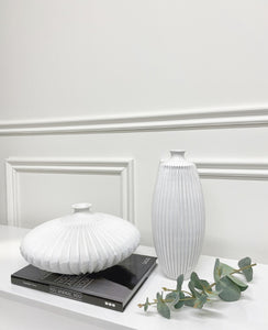 Arlette White Ribbed Vase (Available in Two Designs)