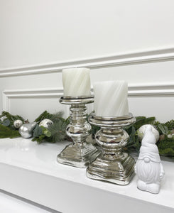 Glass Pillar Candle Holders | Antique Silver