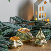 Load image into Gallery viewer, Stacked Gold Christmas Tree Tealight Holder
