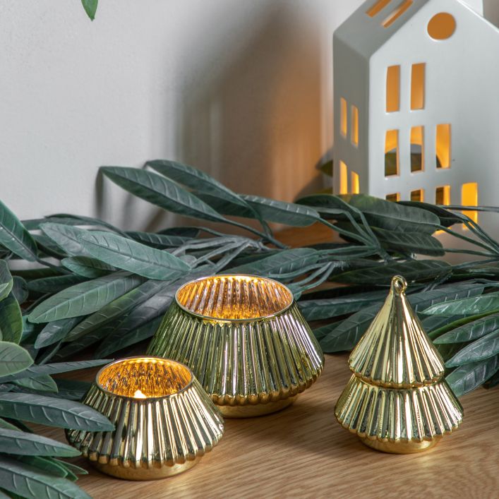 Stacked Gold Christmas Tree Tealight Holder